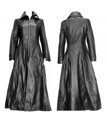 Women Gothic Coat Leather Trench Coat Full Length Causal Overcoat